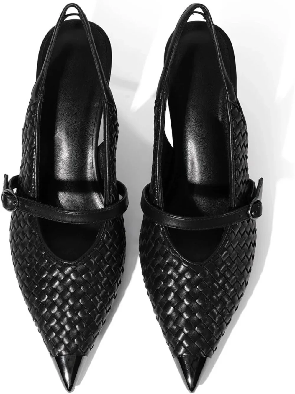 Women's Black Slingback Stiletto Heels Closed Pointed Toe Buckle Strap Shoes